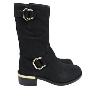 Vince Camuto Wadelyn Silk Goat Leather Mid Calf Boots Black 5.5 New